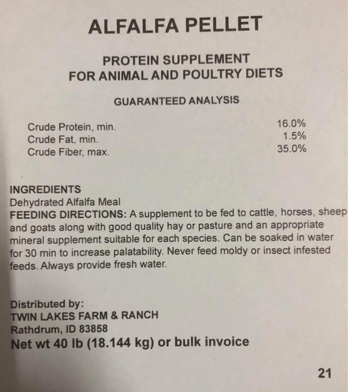 Alfalfa Pellets- 850# Tote